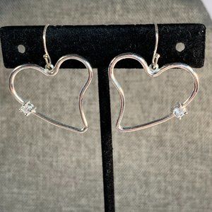 Sterling Heart Earrings With CZ Accent. 1-1/2" Drop x 1" Wide. (349)